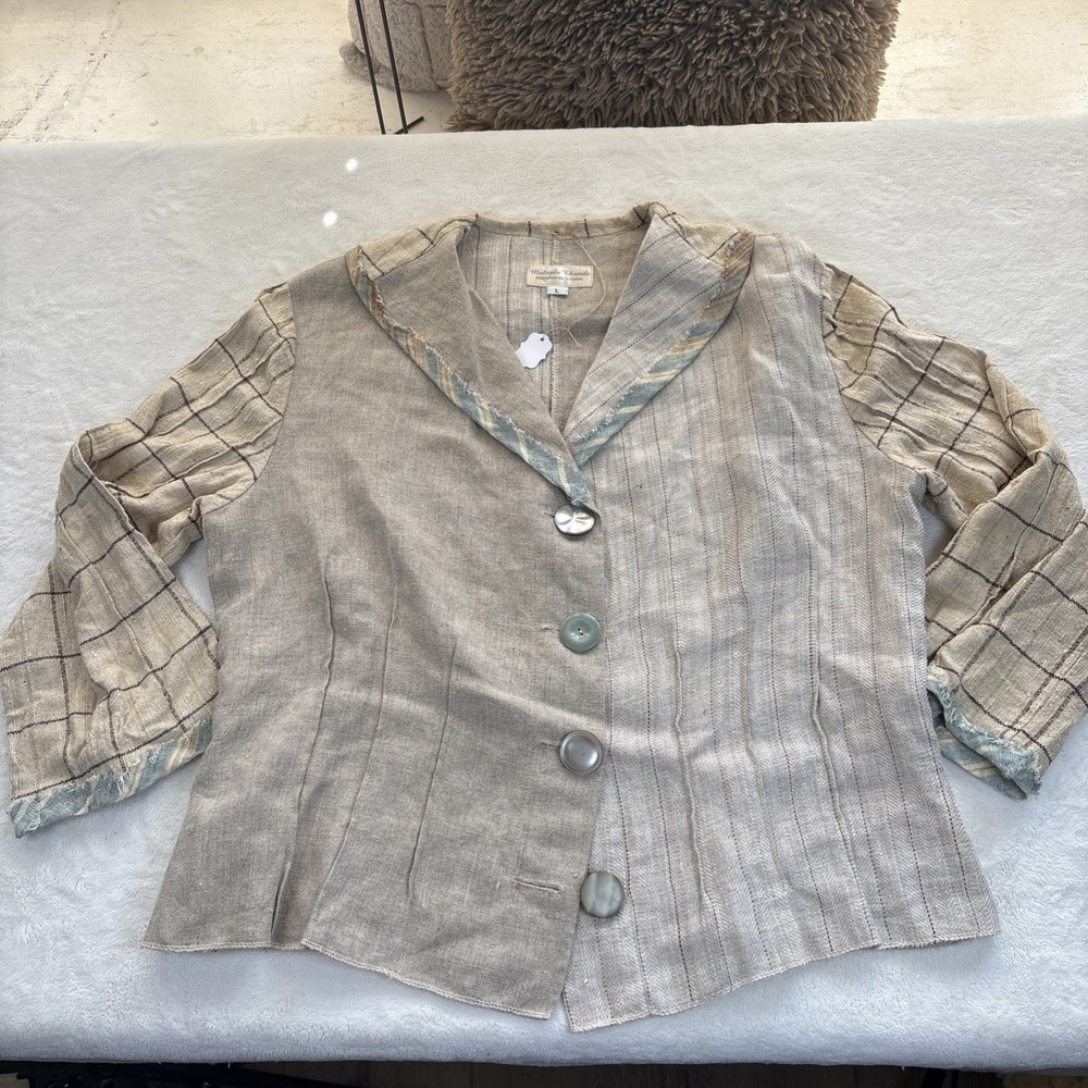 Multiple‎ Threads Reincarnated Linen Patchwork Jacket Women's L Boho Art to Wear